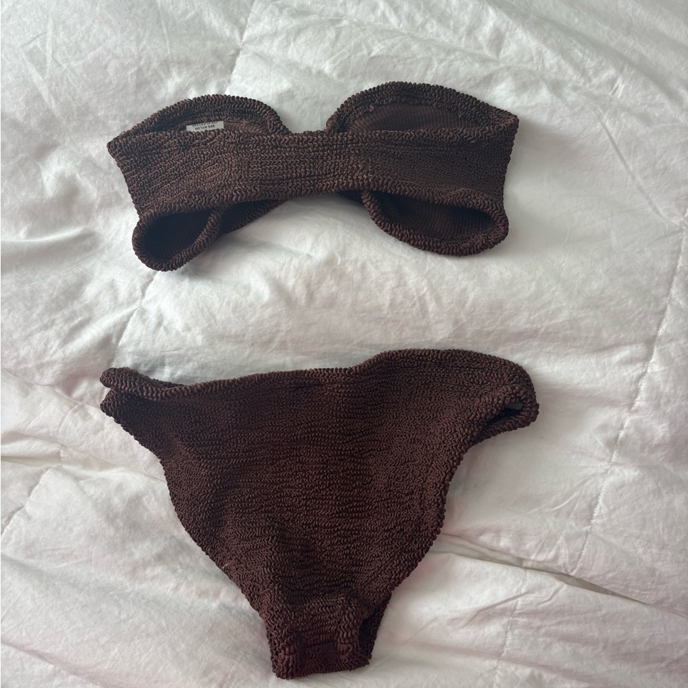 Hunza G Brown Textured Bandeau Bikini Set - Picture 2 of 4